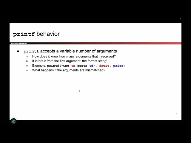 [MemSafety3, Video 1] Intended Behavior of printf