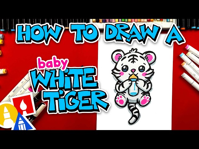 How To Draw A Baby White Tiger Drinking A Bottle