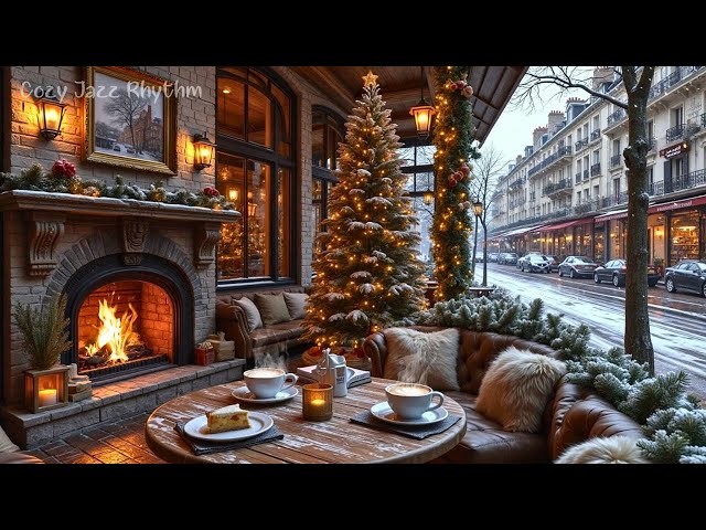 Cozy Winter Coffee Shop with Christmas Ambience 🎄☕🧣 Smooth Jazz Music & Warm Fireplace for Relax