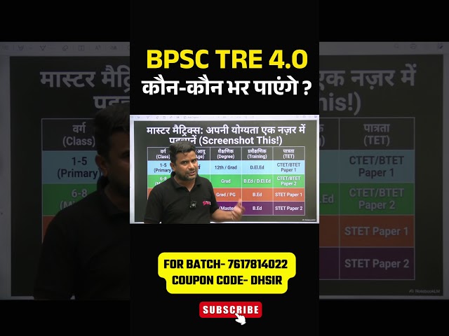 BPSC TRE 4.0 Eligbility  #bpsctre4 #bpscteacher