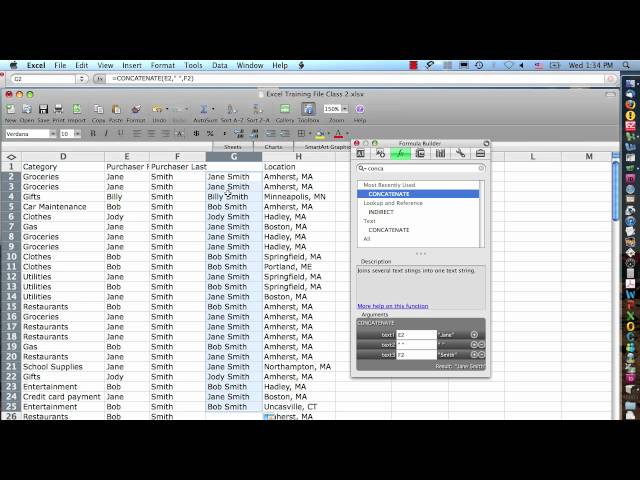 Excel 2008 for Mac:  Concatenate Function