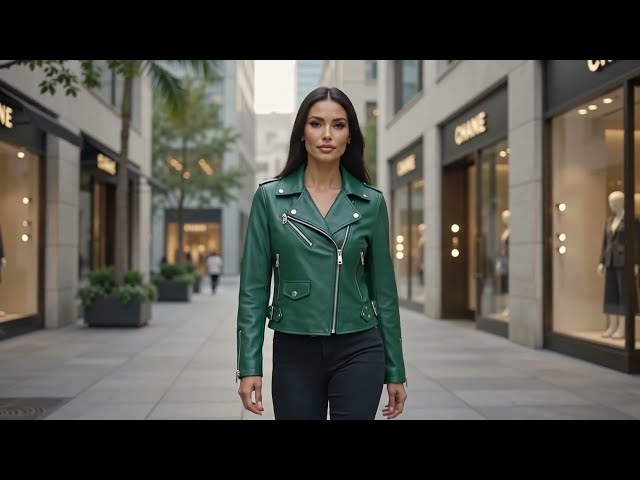 Women’s Green Leather Biker Jacket | Stylish Genuine Leather Motorcycle Fashion