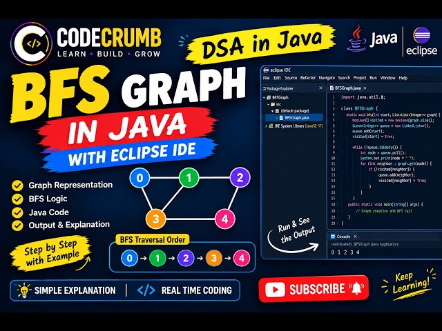 BFS Graph in Java | Eclipse Implementation 🌐 #BFS #DSA #Java #CodeCrumb
