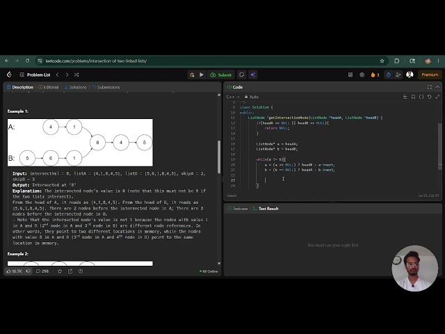 LeetCode 160 - Intersection of Two Linked Lists | Two Pointer C++ Solution
