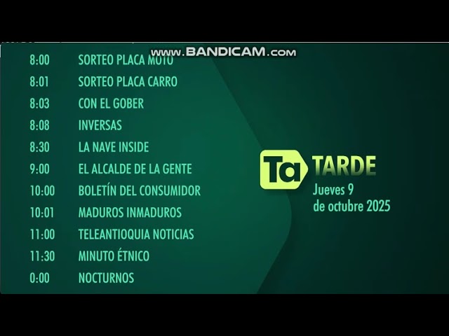 PROGRAMACION TELEANTIOQUIA TARDE 09-10-2025