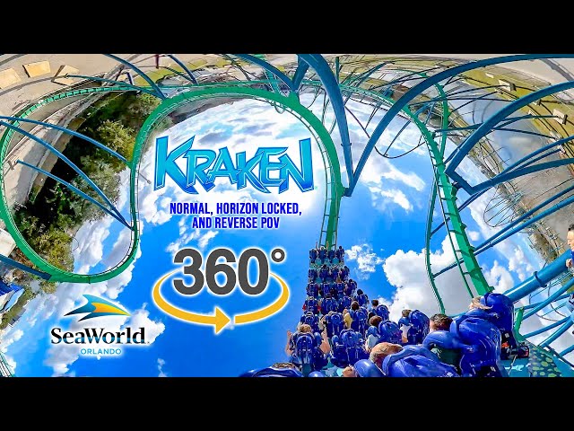 VR 360 5K Kraken Roller Coaster On Ride Back Row POV SeaWorld Orlando 2023 01 30