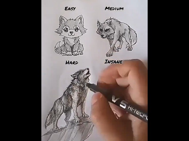 How to Draw a WOLF 🐺(Easy to Insane) #shorts #wolf #drawing