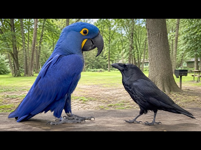 The Crow Wasn’t Expecting THIS Giant Parrot! 😂 Funny Crow and Parrot Videos 2026