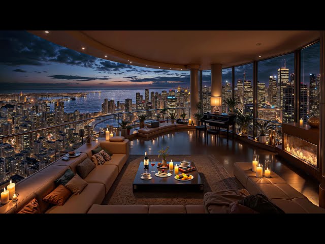 Soft Jazz at Sunset in a Chicago Ambience – 4K Luxury Apartment for Unwind