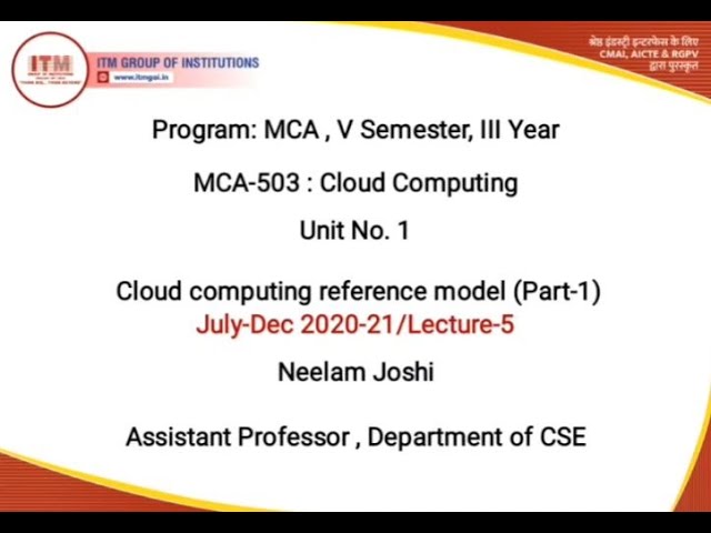 MCA 503  CLOUD COMPUTING  CLOUD COMPUTING REFERENCE MODEL (PART 1)  MCA III YEAR