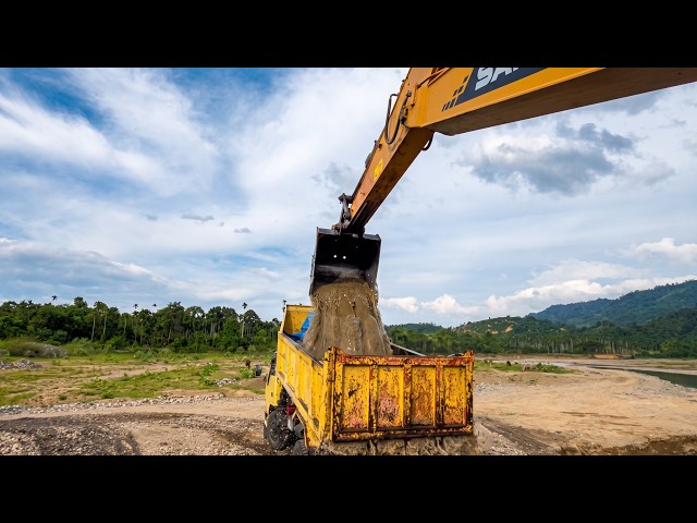 SANY Excavator Digging Along a River | Powerful Heavy Equipment Operation