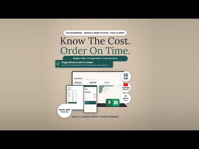 Kitchen Remodel Planner Spreadsheet Tutorial: Know the Cost, Order on Time (Excel & Google Sheets)