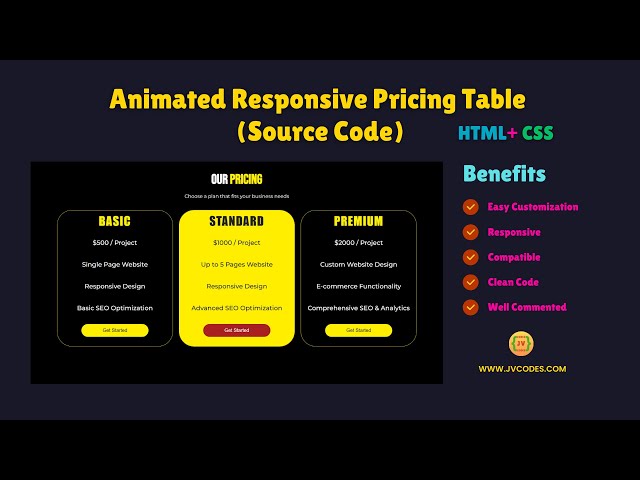 How to Create a Animated Responsive Pricing Table Using HTML and CSS (Free Source Code)