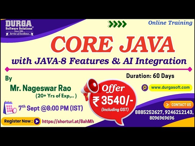 CORE JAVA with JAVA-8 Features & AI Integration Online Training @ DURGASOFT