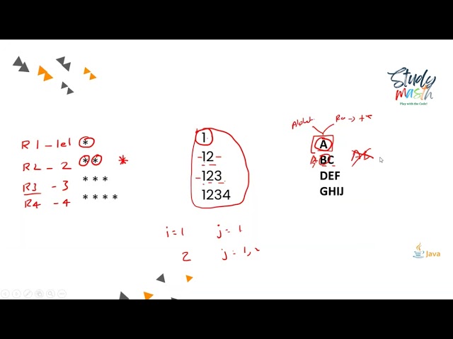 Print alphabets number's and star pyramid 