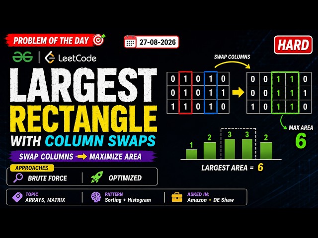 Largest Rectangle with Column Swaps | Binary Matrix | GFG POTD 27 Aug 2026 | Hard