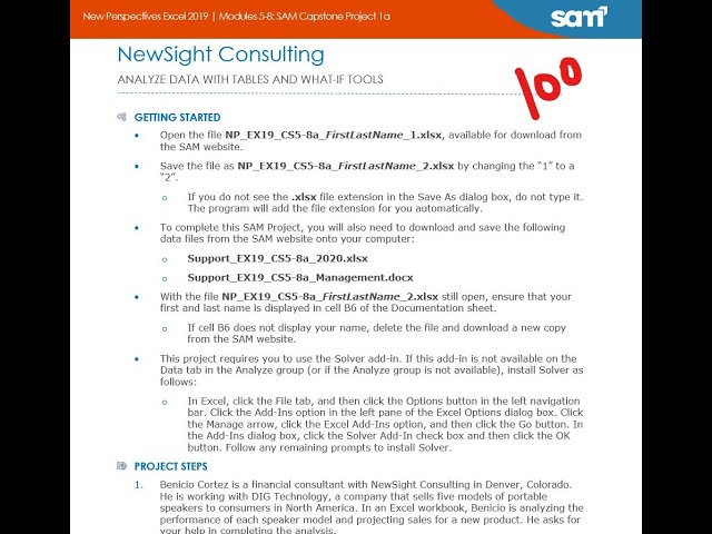 New Perspectives Excel 2019 | Modules 5-8: SAM Capstone Project 1a