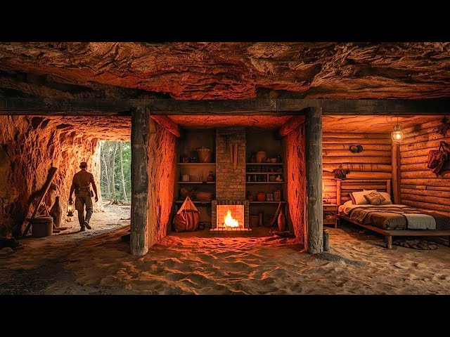 Building a Warm and Cozy Dugout on Cliff for Survival. Bushcraft, Survival