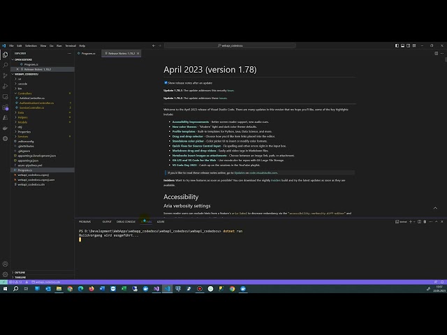 Start Visual Studio App in Visual Code. Asp .Net Core 6
