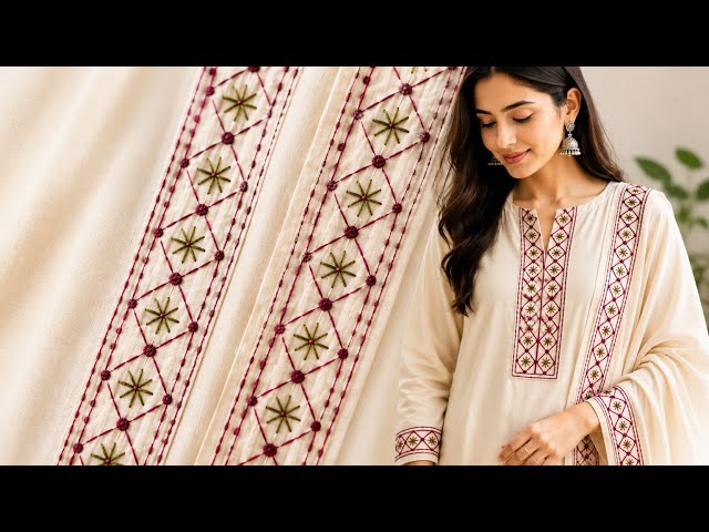 Very Easy Nakshi Katha Border Embroidery for Beginners #embroidery #viral #beginners #artisanskills
