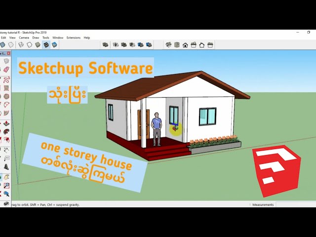 Sketchup Tutorial (Myanmar) - One Storey House with Gable Roof
