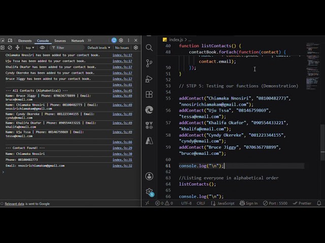 Contact Book (Using JavaScript & HTML