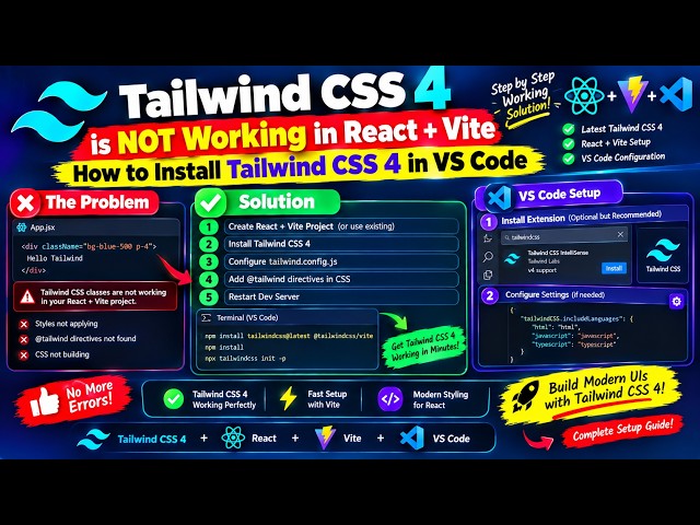 Tailwind CSS 4 is not working in react vite | how to install Tailwind css 4 in vs code