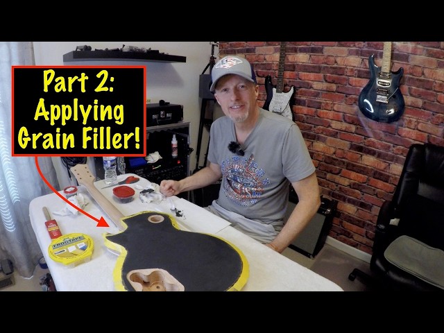 LP Style Guitar Build - Part 2: Applying Grain Filler & Sanding! #guitarkit #guitarbuilding #guitar