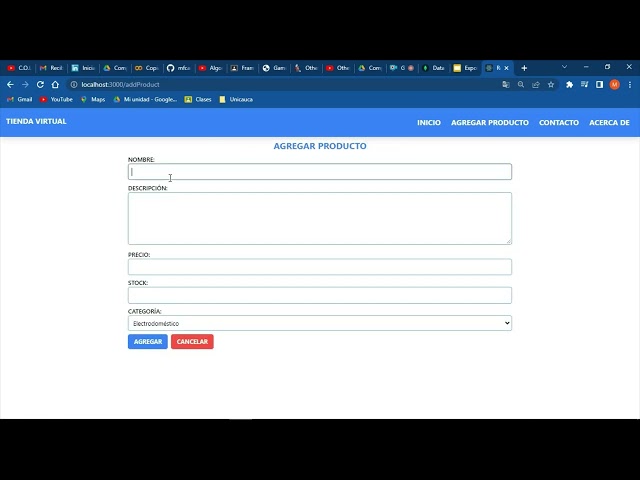Funcionamiento de CRUD usando NodeJS (React, Express, MongoDB).