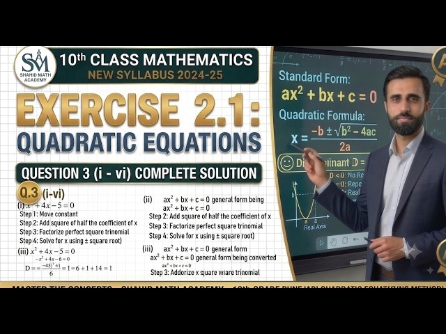 Class 10 Mathematics Chapter 2 | Ex 2.1 Q.3 (Parts i to vi) Complete Solution (Completing Square)