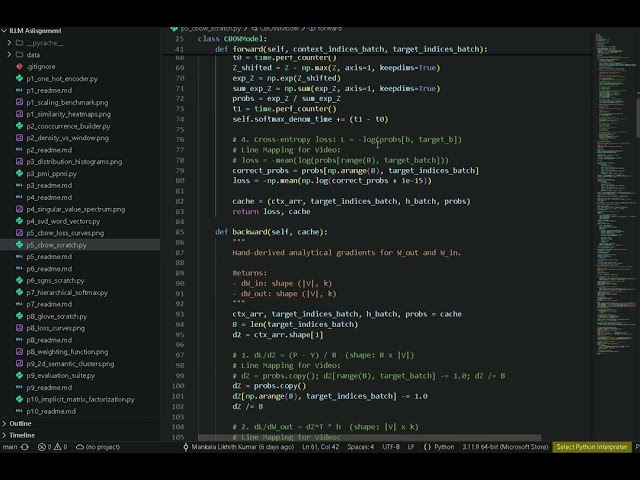 Problem 5: Continuous Bag of Words (CBOW) Neural Model from Scratch in NumPy