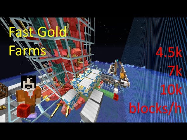 Fast gold farms, 4.5k - 10k gold blocks/h, Minecraft Java SMP 1.21.11 (fast ones need a perimeter)