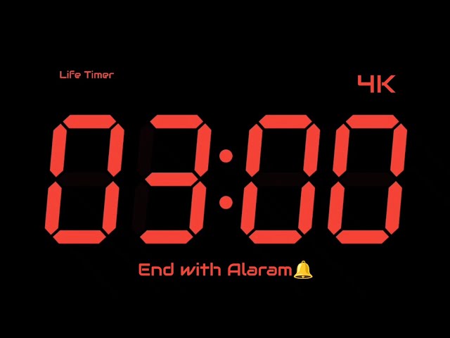 3 Minute Countdown Timer ⏱️ | End With Alarm 🔔 | 4K