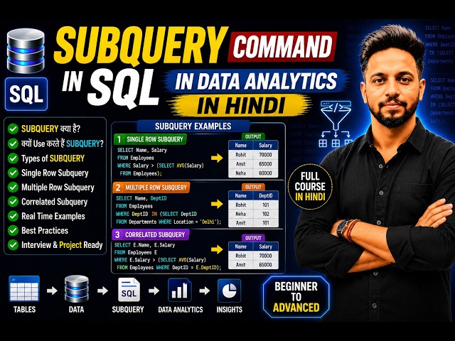 SUBQUERY Command in SQL for Data Analytics | Full Course
