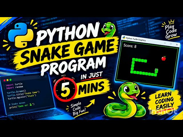 🐍 PYTHON SNAKE GAME IN JUST 5 MINUTES! 🤯 | Beginner Friendly Coding
