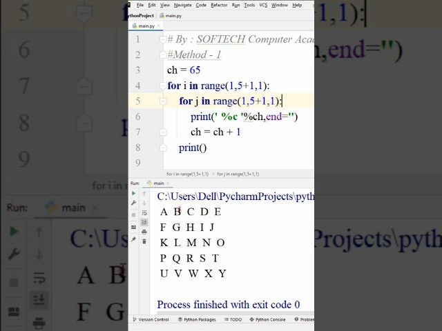 Python program | English alphabets pattern #softech_computer_academy_hassan