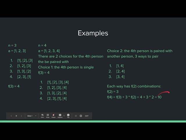 Visual illustration: how to count the friends pairings using dynamic programming