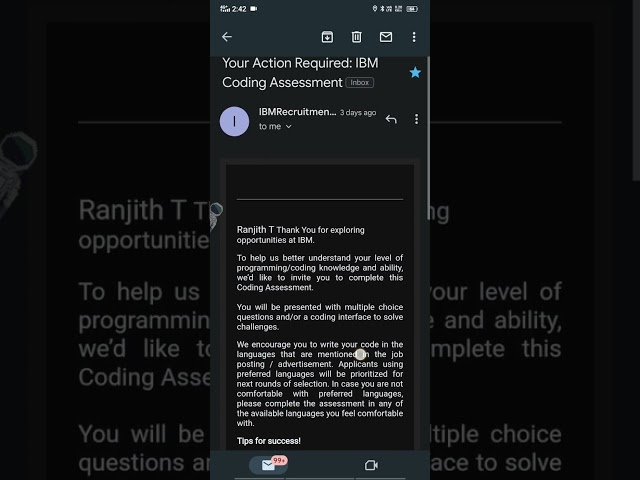 IBM/Application developer/Recruitment process/Coding round mail