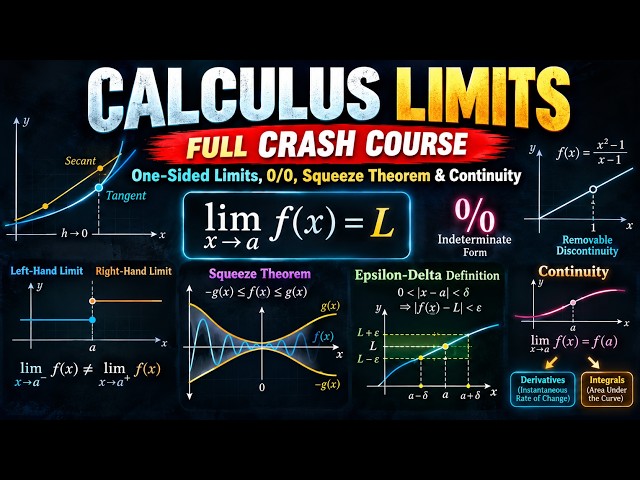 Calculus Limits Full Crash Course: One-Sided Limits, 0/0, Squeeze Theorem & Continuity
