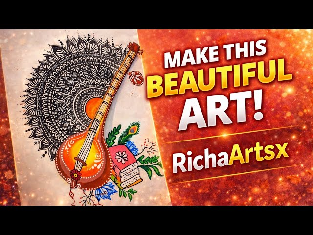 🎨 Make This Beautiful Maa sarswati veena | Indian Traditional Mandala & Veena Drawing ✨#RichaArtsx