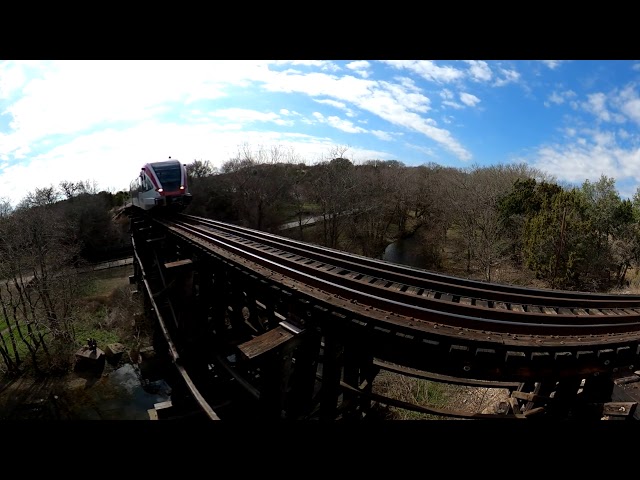 (360) CapMetro Red Line over Brushy Creek Timber Trestle Bridge