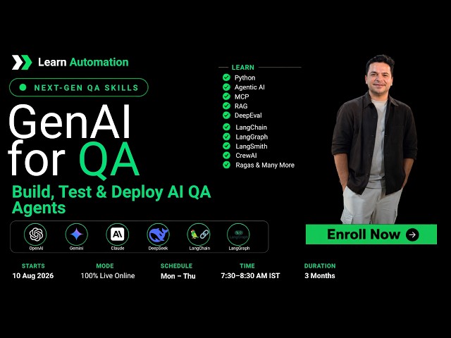 Capacitación en vivo: GenAI para QA y automatización de pruebas | Crea, prueba y despliega agente...