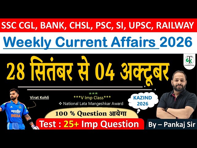 28 Sep - 04 Oct 2026 Weekly Current Affairs | Most Important Current Affairs 2026 | CrazyGkTrick