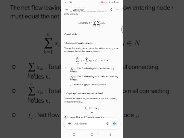 Linear programming formulation of capacitated network flow in operation research MSc mathematics IDE