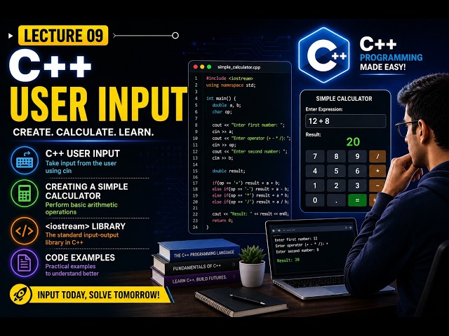 Lecture 09 | C++ User Input | Creating a Simple Calculator | iostream library | Skillify C++
