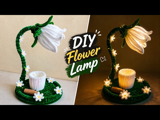 How to Make a Pipe Cleaner Flower Lamp | Easy Room Decor 🌸💡