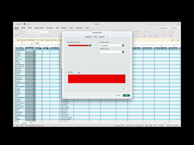 Ensemble Director Spreadsheet Course: Conditional Formatting for Attendance (Excel)