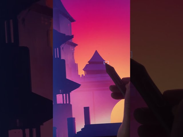 Photoshop Drawing Tutorial: Landscape Art 🐉🌅🏯#shorts #photoshop