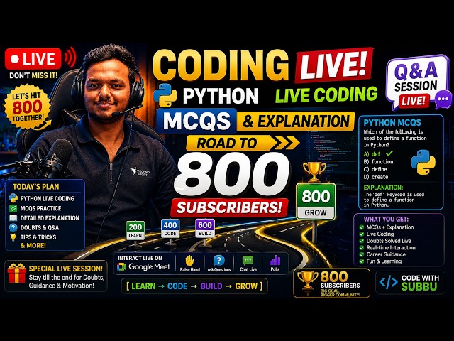 🔥 Coding LIVE | Java, Python, Full Stack, AI/ML & DSA | Road to 800 Subscribers 🚀 #live #livestream