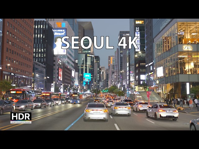 Seoul 4K - Gangnam Skyline Sunset - Driving Downtown